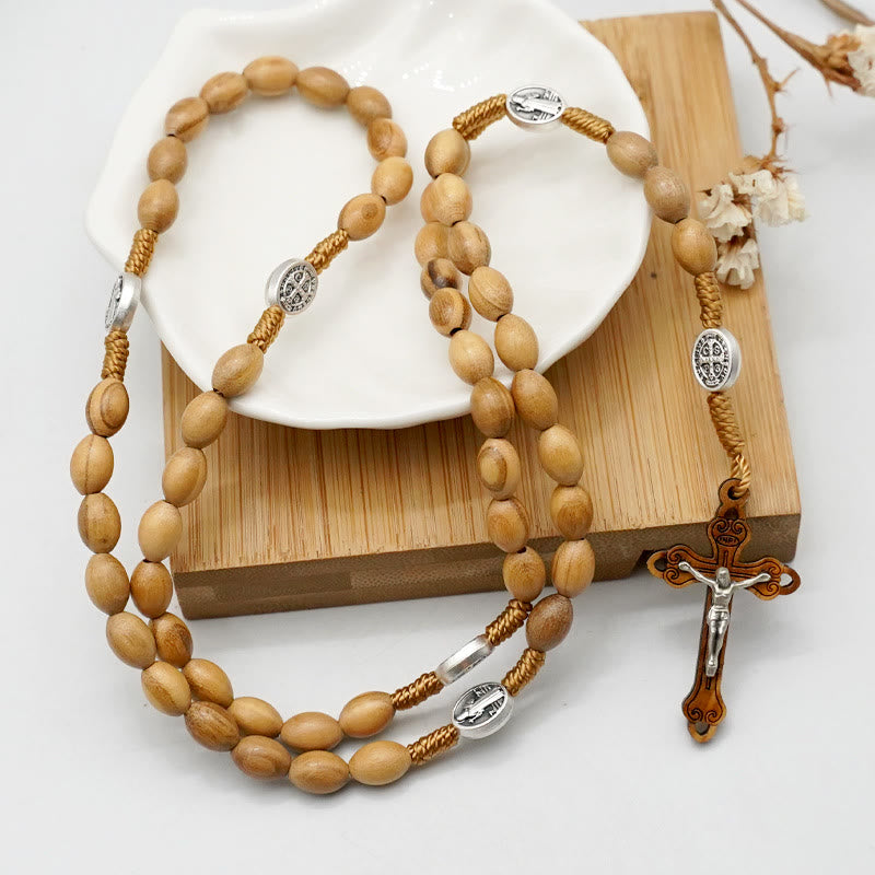 Christianartworkshop Handmade Olive Wood Beads Prayer Single Decade Rosary - Saint Benedict - image 1