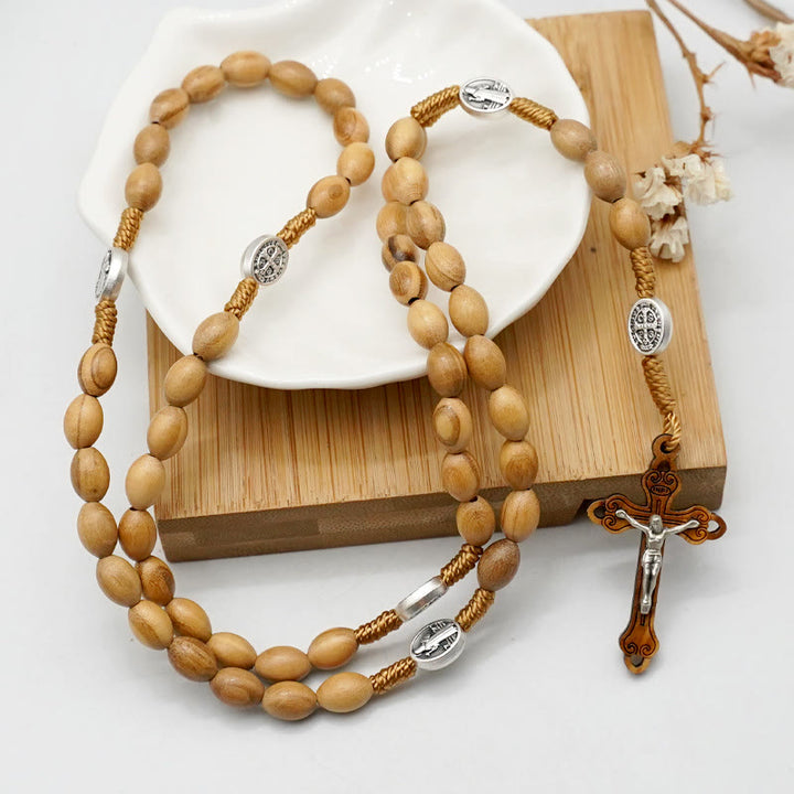 Christianartworkshop Handmade Olive Wood Beads Prayer Single Decade Rosary - Saint Benedict - image 1