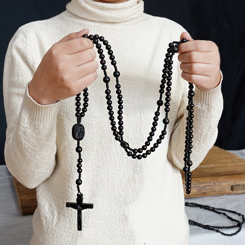 Christianartworkshop Olive Wood Beads Fifteen Decade Praying Rosary of the Blessed - Black - image 1