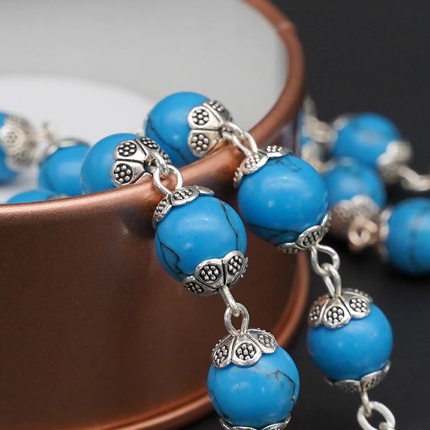 Christianartworkshop Blue Turquoise Christ Prayer Rosary with Mary & Baby Jesus Medal - image 4