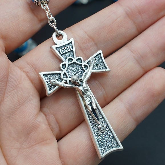 Christianartworkshop Blue Turquoise Christ Prayer Rosary with Mary & Baby Jesus Medal - image 3