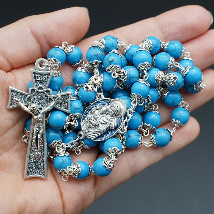 Christianartworkshop Blue Turquoise Christ Prayer Rosary with Mary & Baby Jesus Medal - image 4