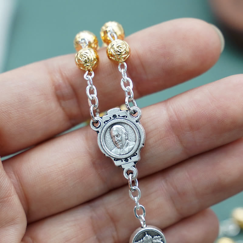 Christianartworkshop Handmade Alloy Gold Prayer Beads with Jesus Shepherd Crucifix  - image 3