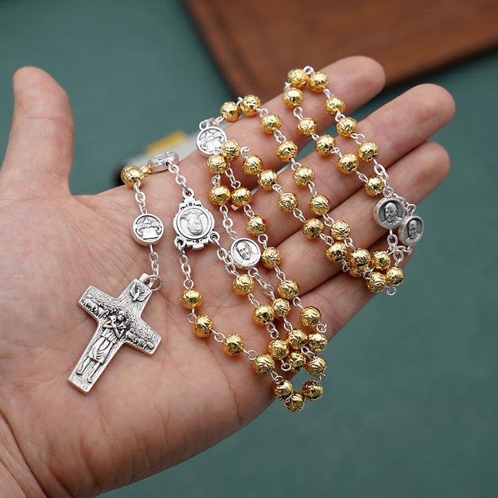 Christianartworkshop Handmade Alloy Gold Prayer Beads with Jesus Shepherd Crucifix  - Golden - image 1