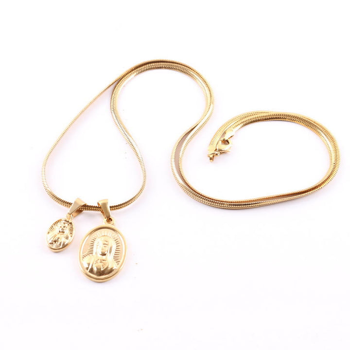 Christianartworkshop Our Lady of the Round Double Pendant Gold Necklace - image 6