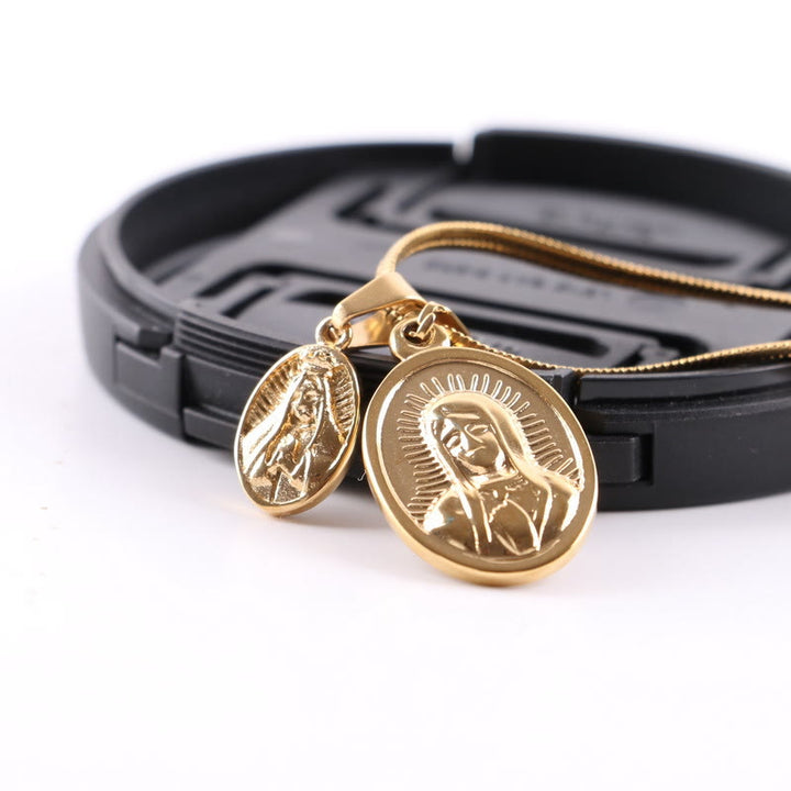 Christianartworkshop Our Lady of the Round Double Pendant Gold Necklace - image 3
