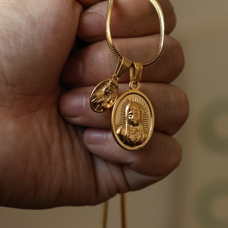 Christianartworkshop Our Lady of the Round Double Pendant Gold Necklace - Golden - image 1