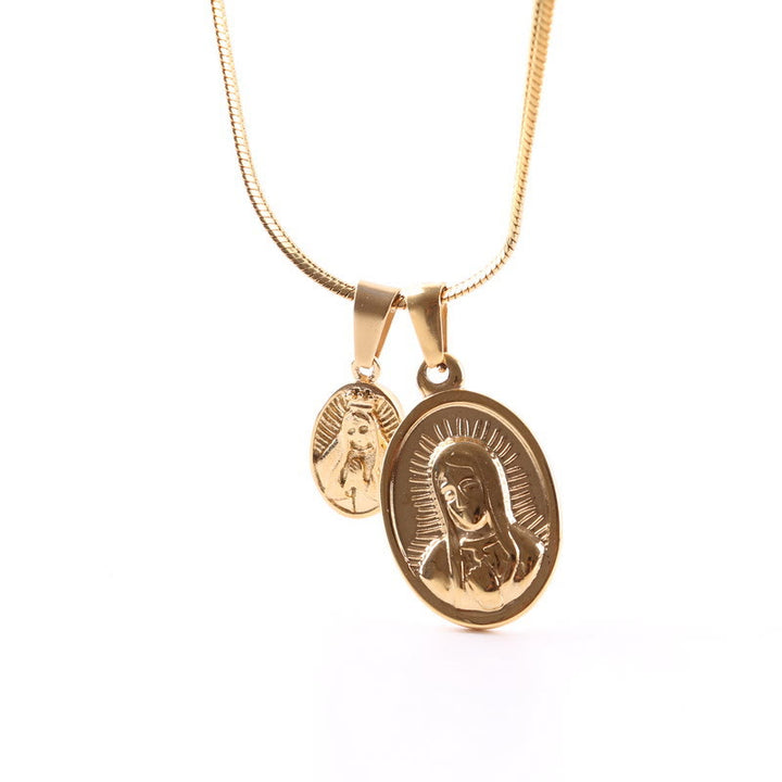 Christianartworkshop Our Lady of the Round Double Pendant Gold Necklace - image 4