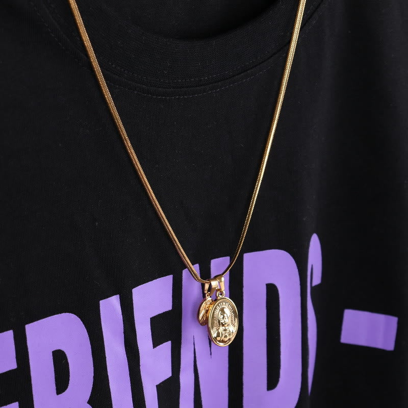 Christianartworkshop Our Lady of the Round Double Pendant Gold Necklace - image 2