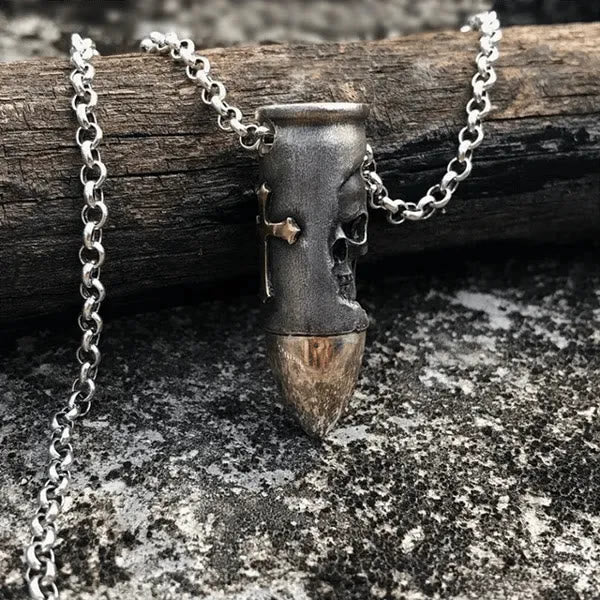 Christianartworkshop Skull and Crossbones Bullet Pendant Necklace - image 4