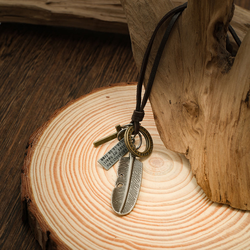 Christianartworkshop Feather Cross Pendant Leather Necklace - image 2