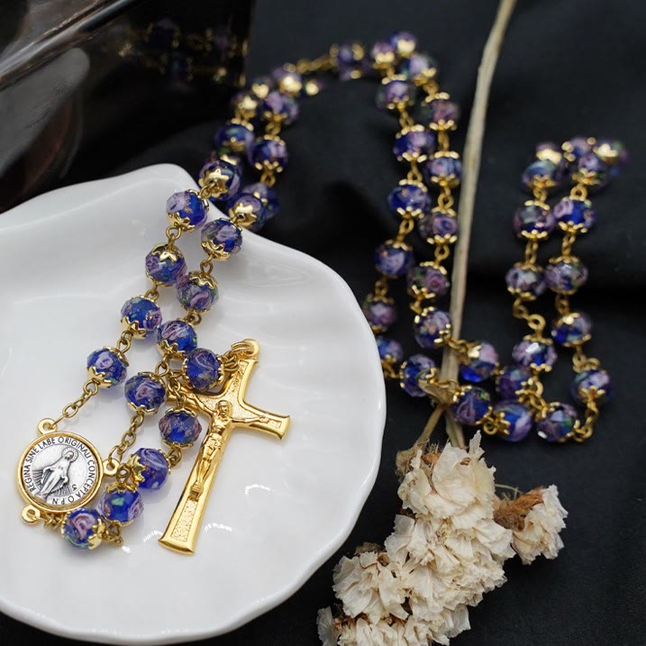 Christianartworkshop Virgin Mary Glazed Multi-color Crystal Rosary - Blue - image 1