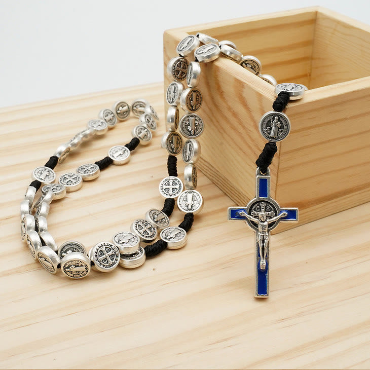 Christianartworkshop St. Benedict Alloy Hand-woven Rosary with Crucifix - Blue - image 2