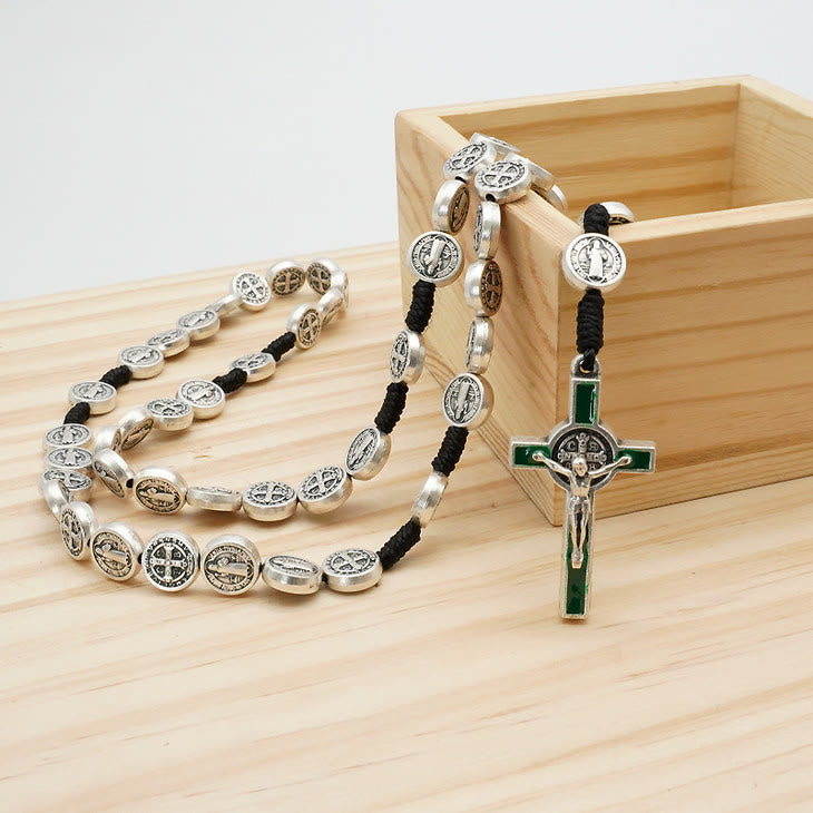 Christianartworkshop St. Benedict Alloy Hand-woven Rosary with Crucifix - Green - image 3