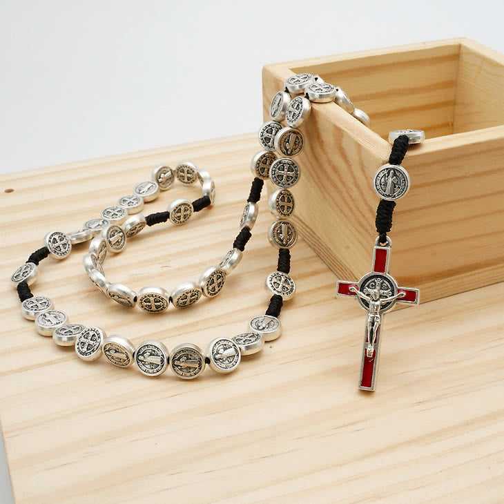 Christianartworkshop St. Benedict Alloy Hand-woven Rosary with Crucifix - Red - image 4
