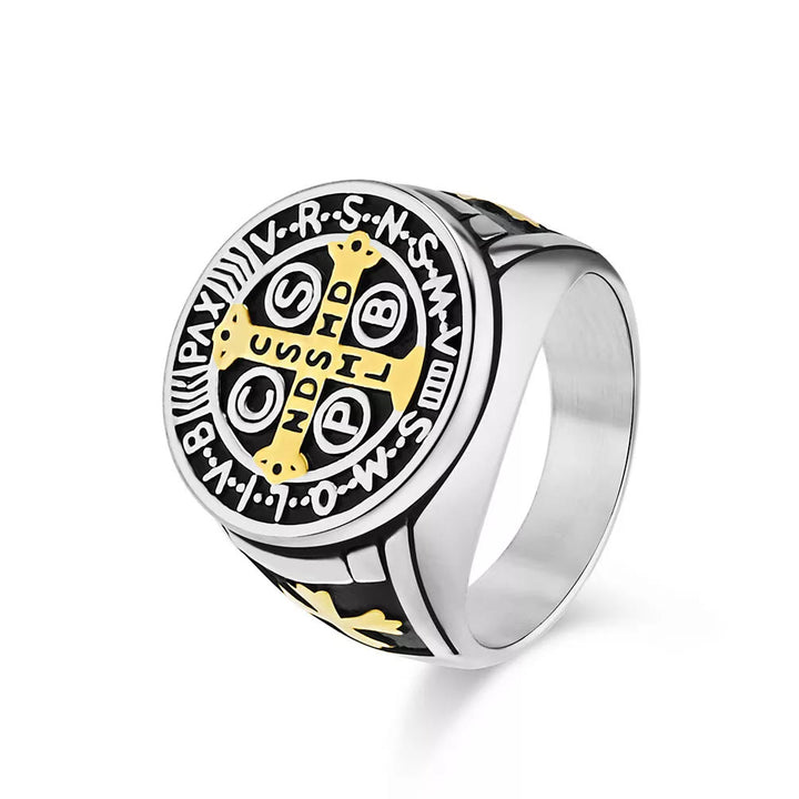 Christianartworkshop St. Benedict the Protector Titanium Ring - US6 - Silver-gold - image 7