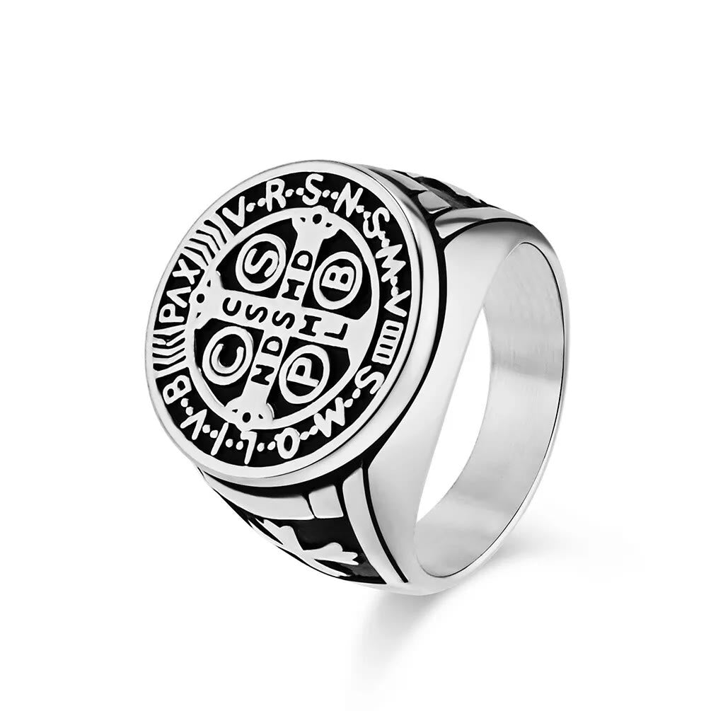 Christianartworkshop St. Benedict the Protector Titanium Ring - US6 - Steel - image 9