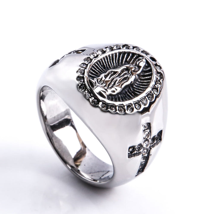 Christianartworkshop Virgin Mary Stainless Steel Ring Cross Sign Catholic Rings for Religious Jewelry - US 13 - Metallic - image 6