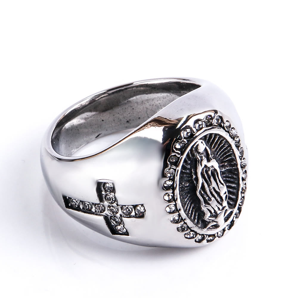 Christianartworkshop Virgin Mary Stainless Steel Ring Cross Sign Catholic Rings for Religious Jewelry - image 9