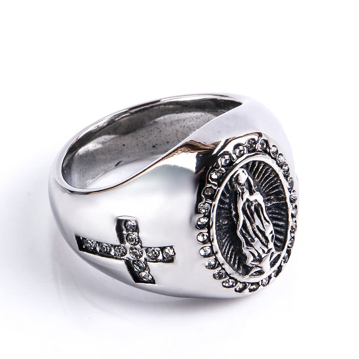 Christianartworkshop Virgin Mary Stainless Steel Ring Cross Sign Catholic Rings for Religious Jewelry - image 9