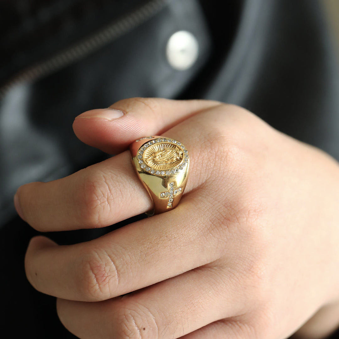 Christianartworkshop Virgin Mary Stainless Steel Ring Cross Sign Catholic Rings for Religious Jewelry - image 1