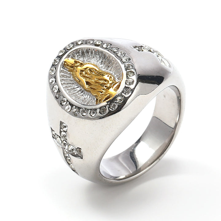 Christianartworkshop Virgin Mary Stainless Steel Ring Cross Sign Catholic Rings for Religious Jewelry - US13 - Metallic-gold - image 11
