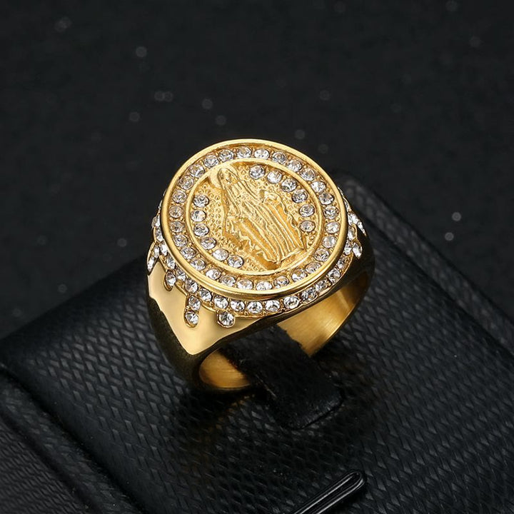 Christianartworkshop Virgin Mary Stainless Steel Catholic Ring - US 13 - Golden - image 0