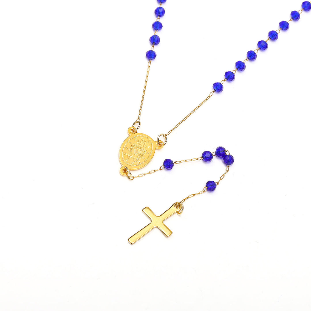 Christianartworkshop Virgin Mary Medal & Cross Pendant Glass Beads Necklace - image 3