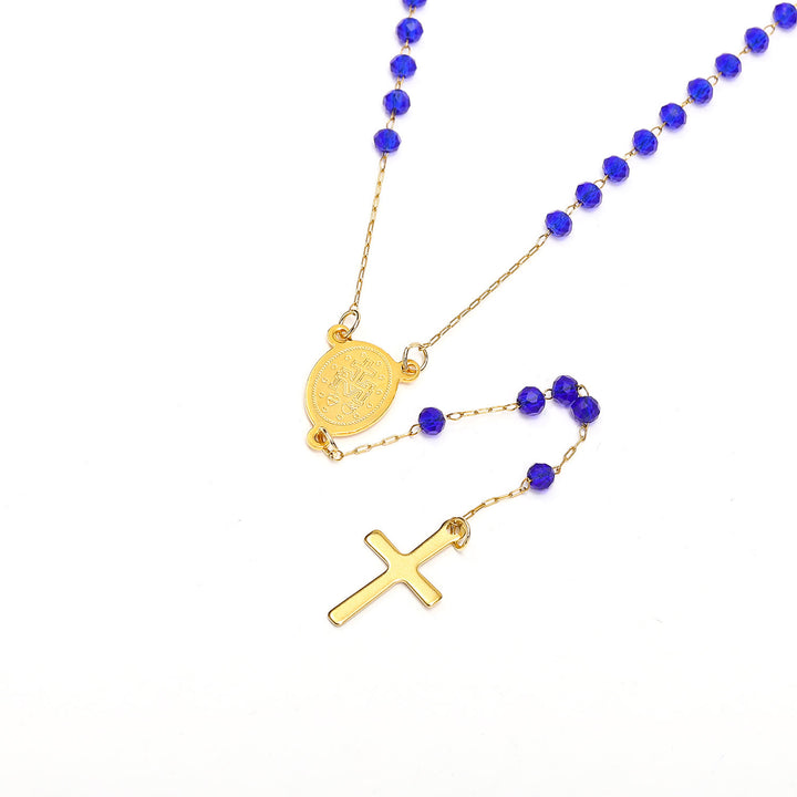 Christianartworkshop Virgin Mary Medal & Cross Pendant Glass Beads Necklace - image 3