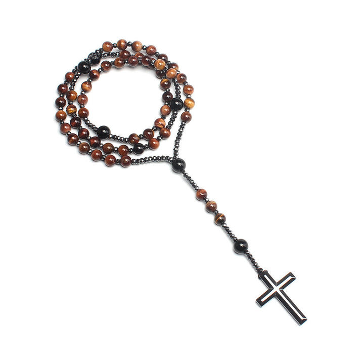 Christianartworkshop Agate/Tiger's Eye Stone Cross Catholic Rosary - image 10
