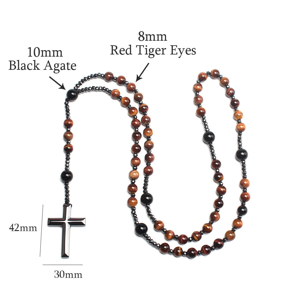 Christianartworkshop Agate/Tiger's Eye Stone Cross Catholic Rosary - image 11