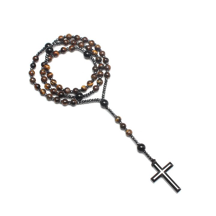 Christianartworkshop Agate/Tiger's Eye Stone Cross Catholic Rosary - image 8
