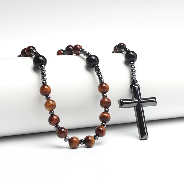 Christianartworkshop Agate/Tiger's Eye Stone Cross Catholic Rosary - Red Tiger's Eye - image 3