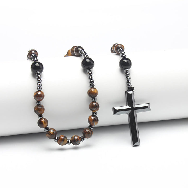 Christianartworkshop Agate/Tiger's Eye Stone Cross Catholic Rosary - Yellow Tiger's Eye - image 1