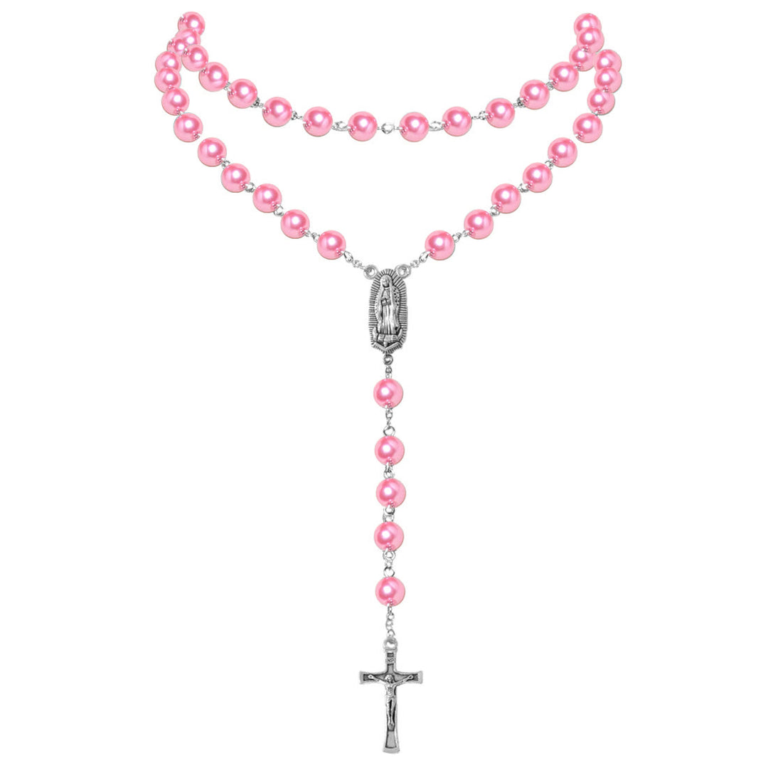 Virgin Mary Medal & Crucifix Pendant Pearl Necklace (4 colors for choice) - image 8