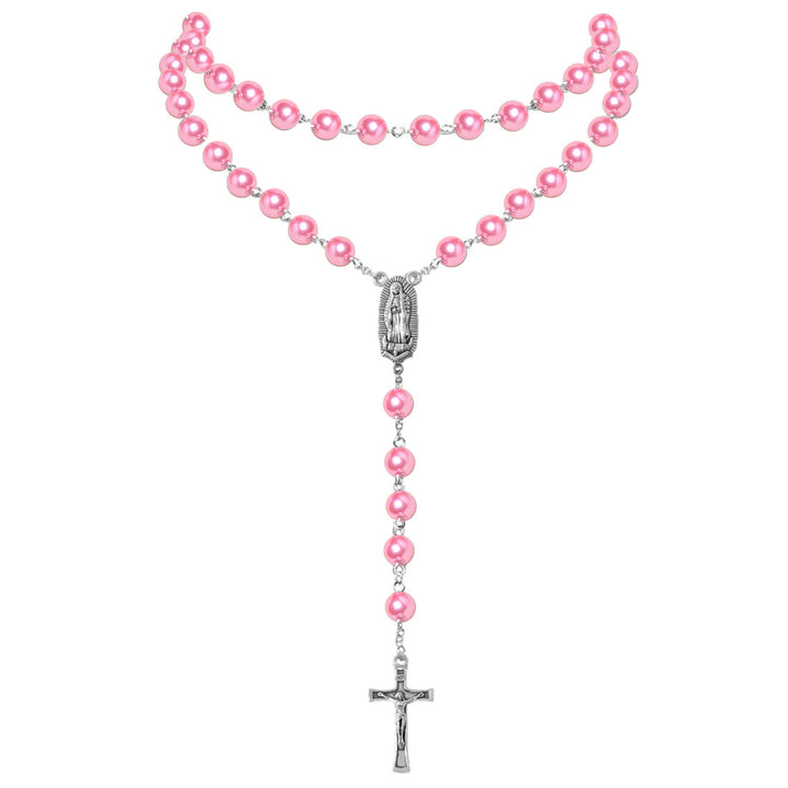 Virgin Mary Medal & Crucifix Pendant Pearl Necklace (4 colors for choice) - image 8