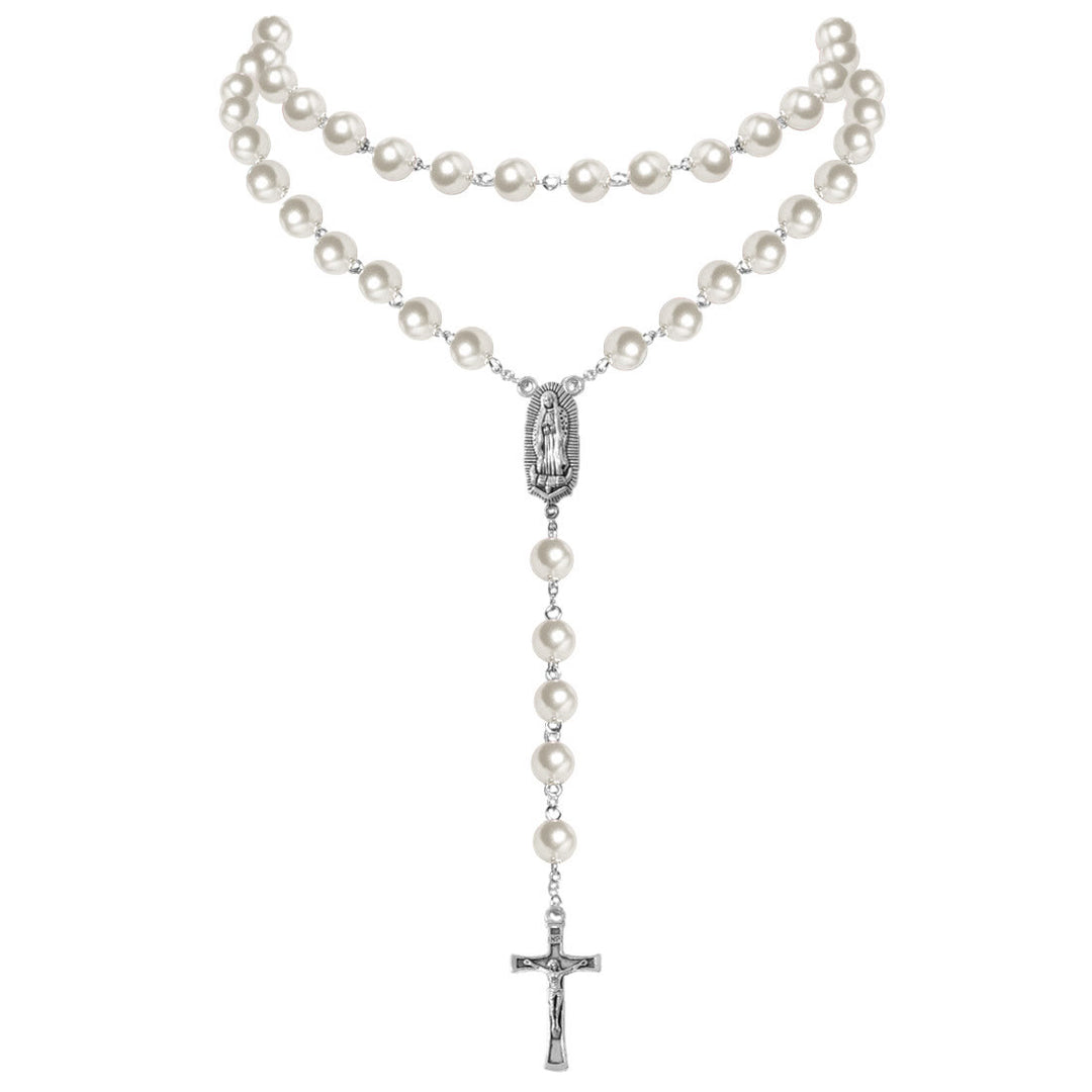 Virgin Mary Medal & Crucifix Pendant Pearl Necklace (4 colors for choice) - image 9