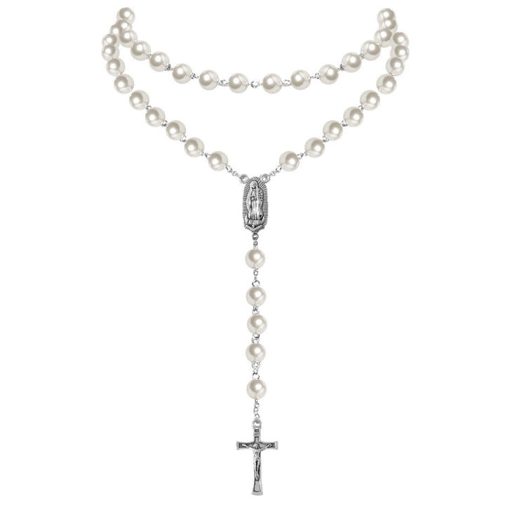 Virgin Mary Medal & Crucifix Pendant Pearl Necklace (4 colors for choice) - image 9