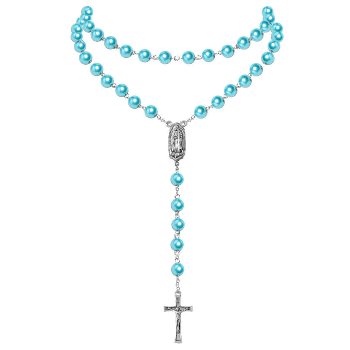 Virgin Mary Medal & Crucifix Pendant Pearl Necklace (4 colors for choice) - image 6