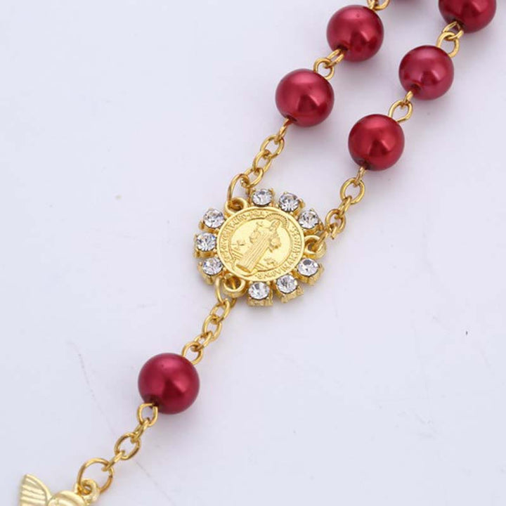 8mm Golden Angel Charm Jesus Rosary Bracelet - image 2