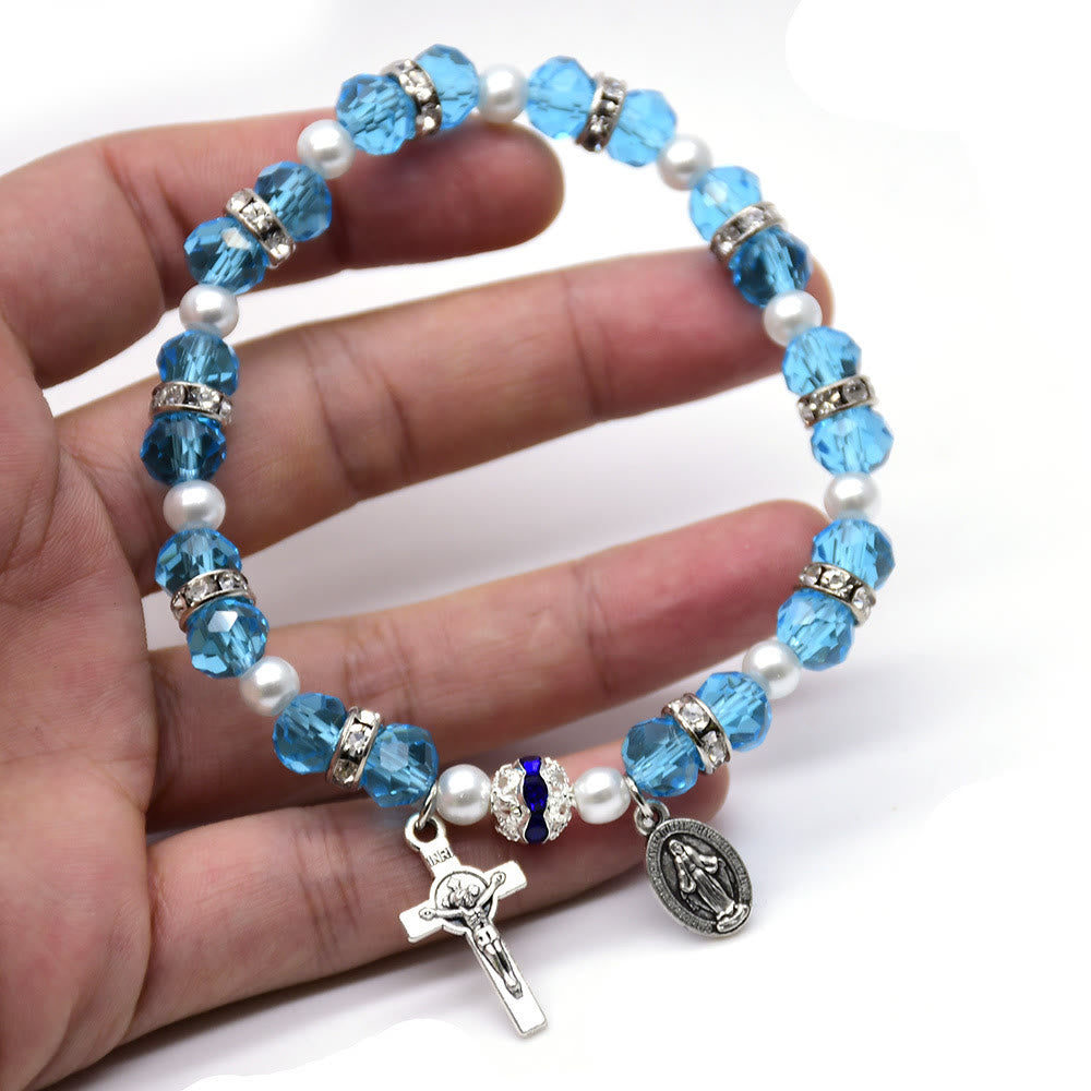 Crystal Beads Stretch Bracelet with Crucifix and Miraculous Medal - image 8