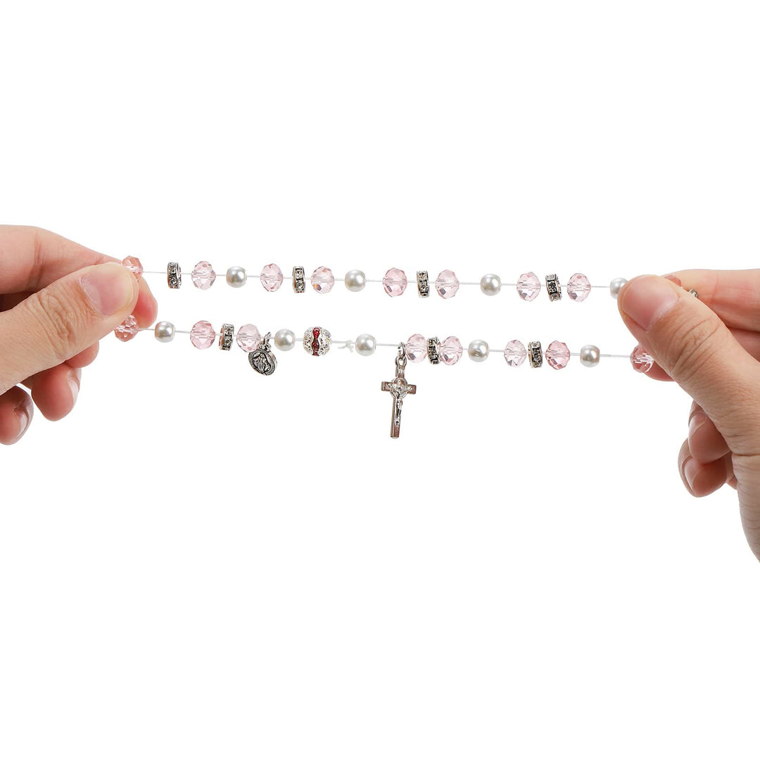 Crystal Beads Stretch Bracelet with Crucifix and Miraculous Medal - image 4