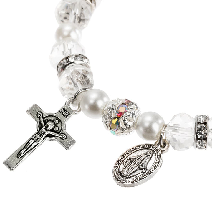 Crystal Beads Stretch Bracelet with Crucifix and Miraculous Medal - image 5