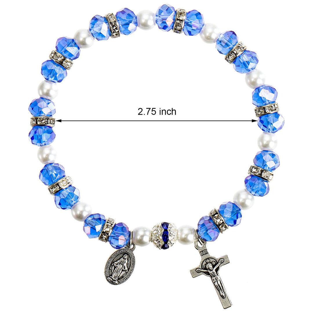 Crystal Beads Stretch Bracelet with Crucifix and Miraculous Medal - image 6