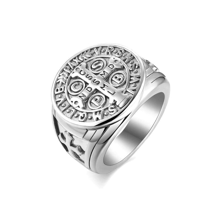 Christianartworkshop St. Benedict the Protector Titanium Ring - US6 - Steel-polished - image 6