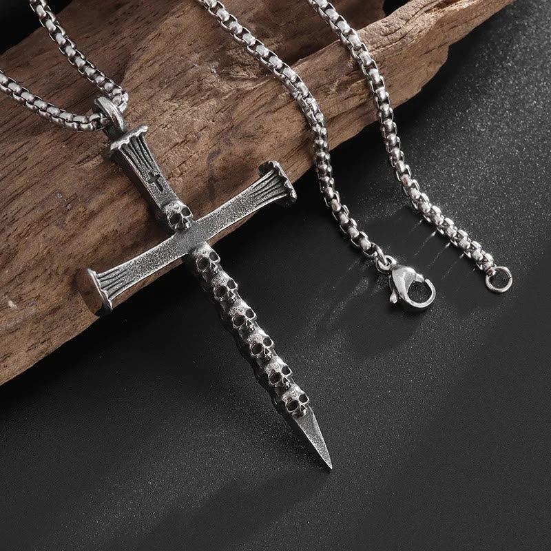 Christianartworkshop Titanium Steel Skull Nail Cross Pendant Necklace - image 5