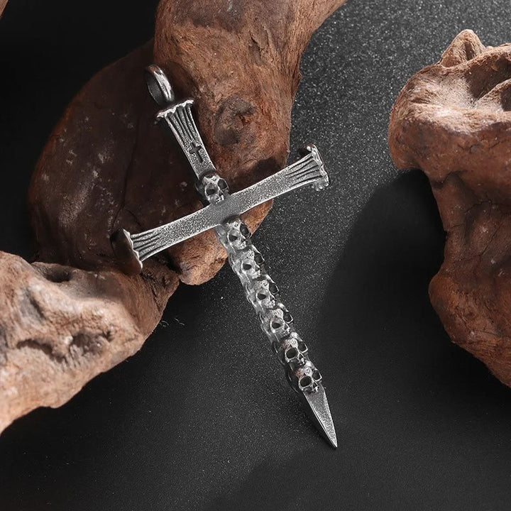 Christianartworkshop Titanium Steel Skull Nail Cross Pendant Necklace - image 4