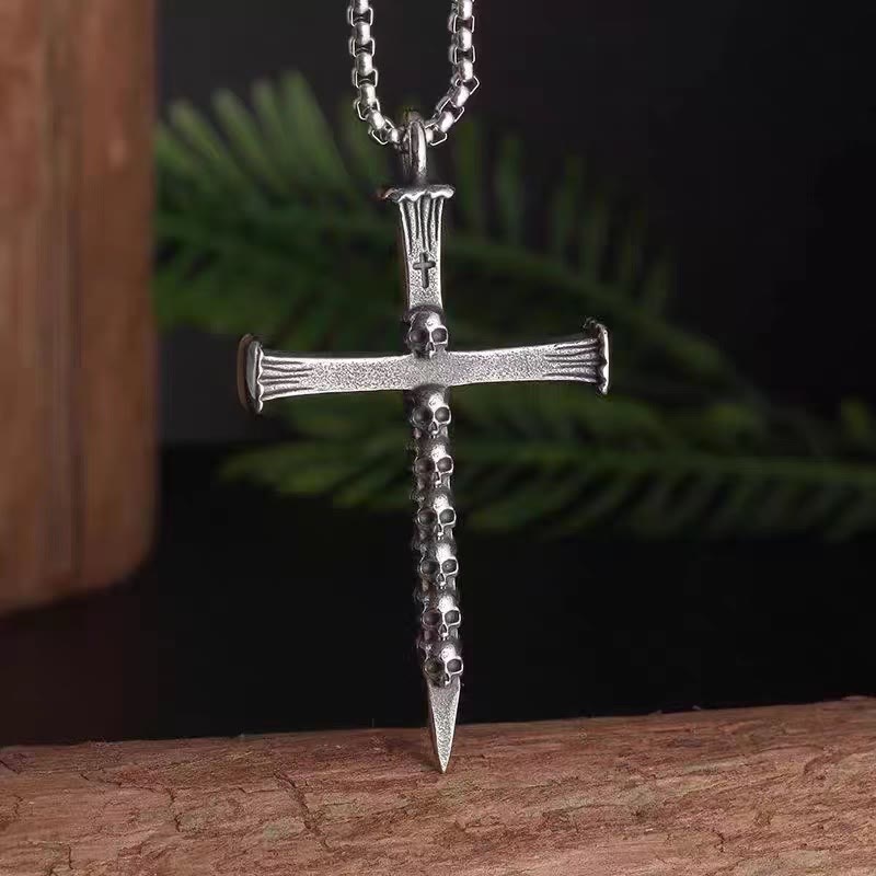 Christianartworkshop Titanium Steel Skull Nail Cross Pendant Necklace - image 2