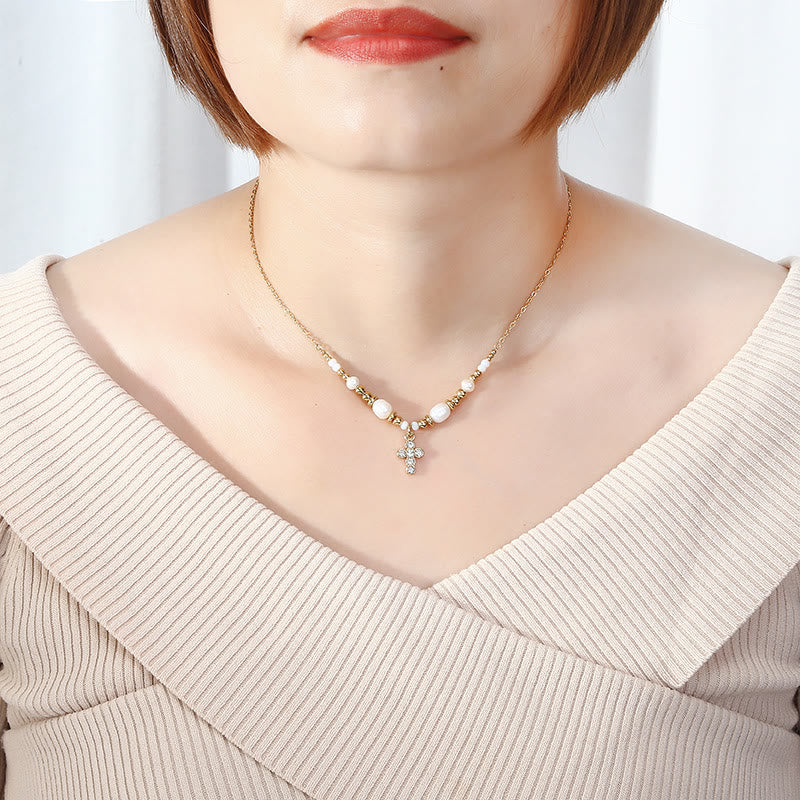 Christianartworkshop Freshwater Pearl Cross Necklace - image 2