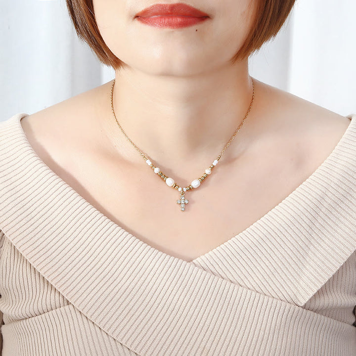 Christianartworkshop Freshwater Pearl Cross Necklace - image 2